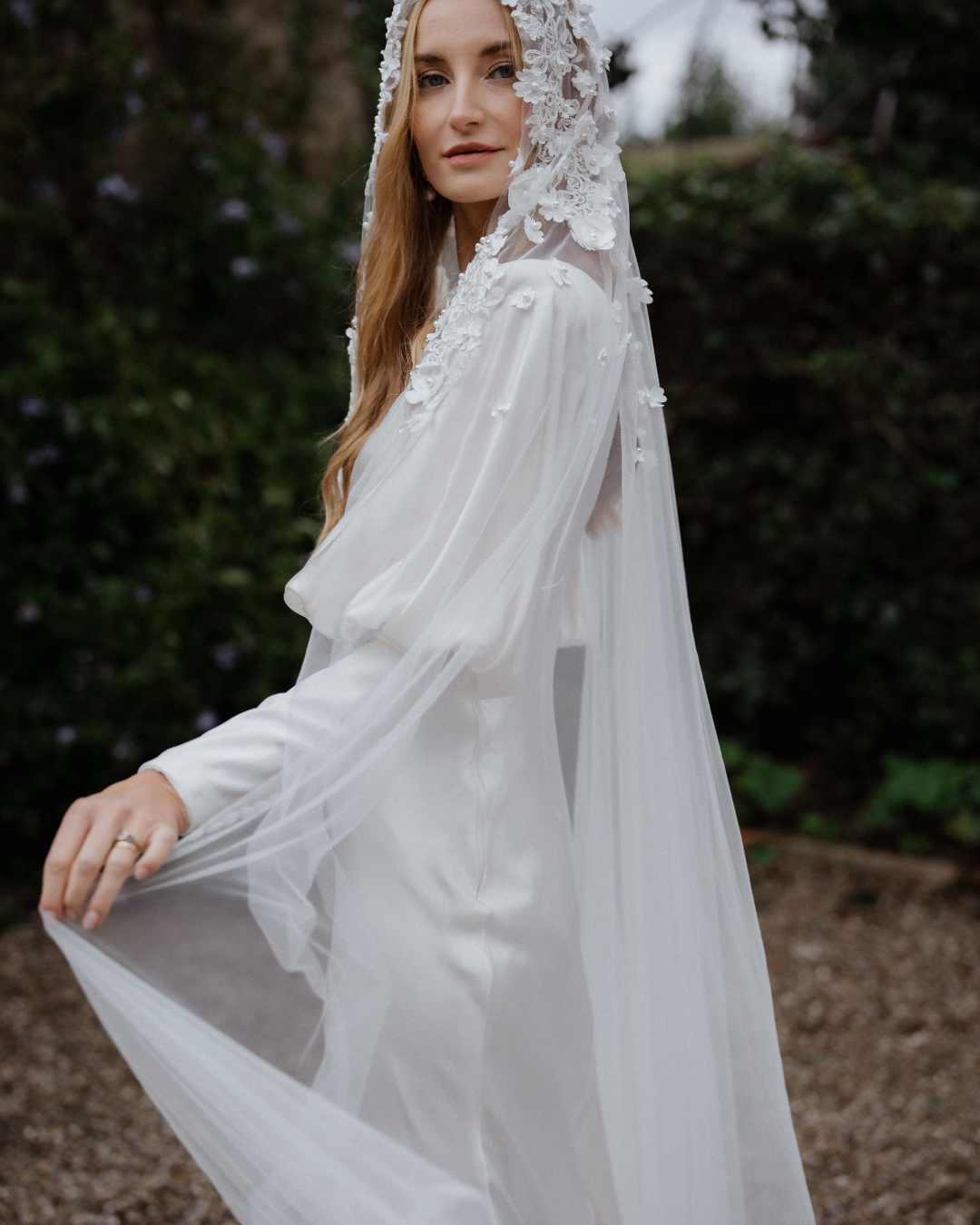 Cortona | Luxury Cathedral Wedding Veil with 3D Floral Lace & Pearls