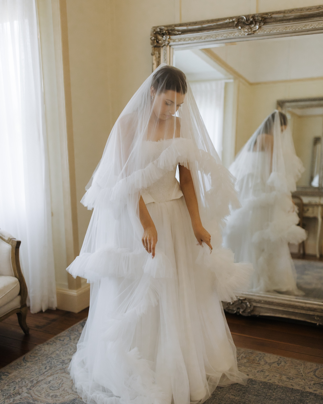 Romance Is Born | Couture Cathedral Wedding Veil with Cascading Ruffles