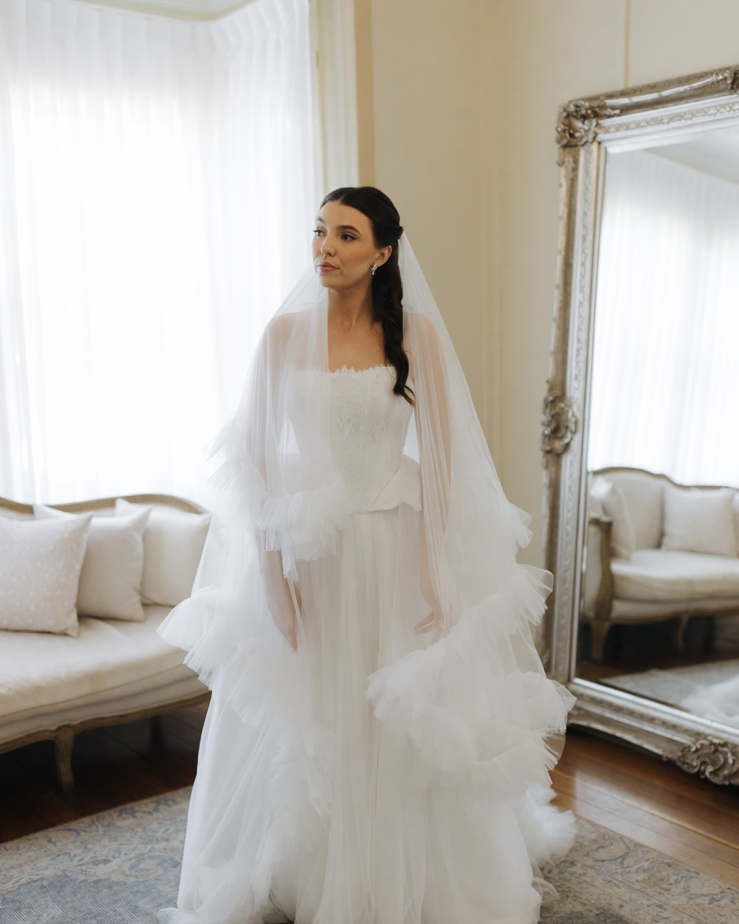 Romance Is Born | Couture Cathedral Wedding Veil with Cascading Ruffles